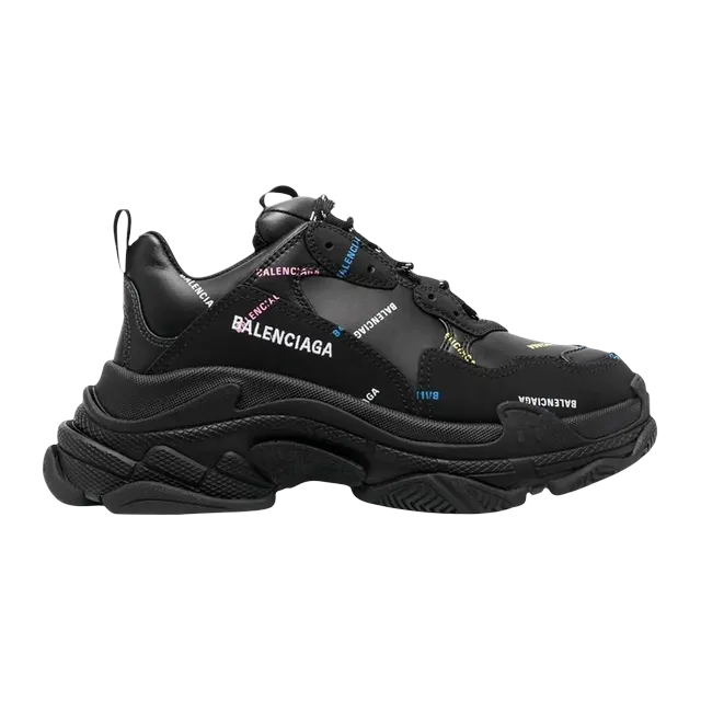 Balenciaga Triple S Allover Logo Black Multi Color — Authentic Shoes & Footwear at CLZTURE