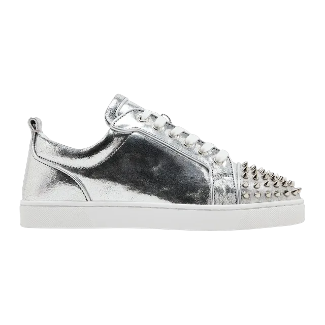 Christian Louboutin Louis Junior Spikes Low Manoir Laminated Silver — Authentic Shoes & Footwear at CLZTURE