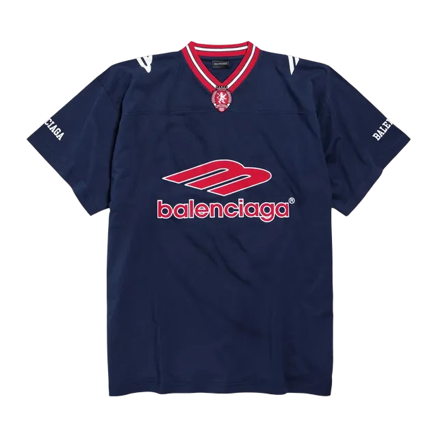 Balenciaga T-Shirt V-Neck 3B Football Blue — Authentic T-Shirts at CLZTURE
