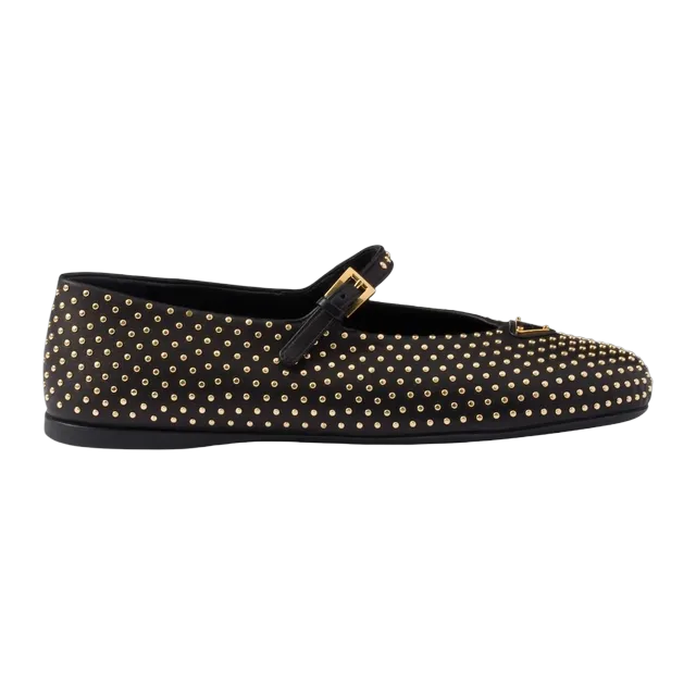 Prada Nappa Leather Ballerinas With Studs Black — Authentic Loafers & Flats at CLZTURE