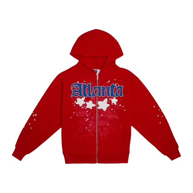 Sp5der Atlanta Zip Up Hoodie Red — Authentic Hoodies & Sweats at CLZTURE