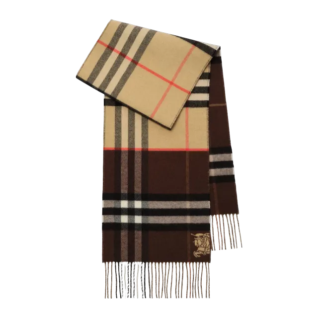 Burberry Scarf Cachemire Check Contrastant Brown — Authentic Burberry in stock at CLZTURE