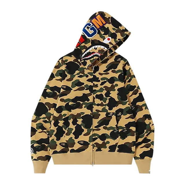 BAPE 1St Camo Shark Full Zip Hoodie Yellow — Authentic Hoodies & Sweats at CLZTURE