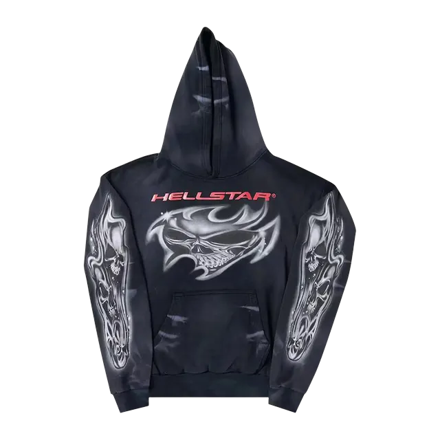 Hellstar Airbrushed Skull Hoodie Black — Authentic Hoodies & Sweats at CLZTURE