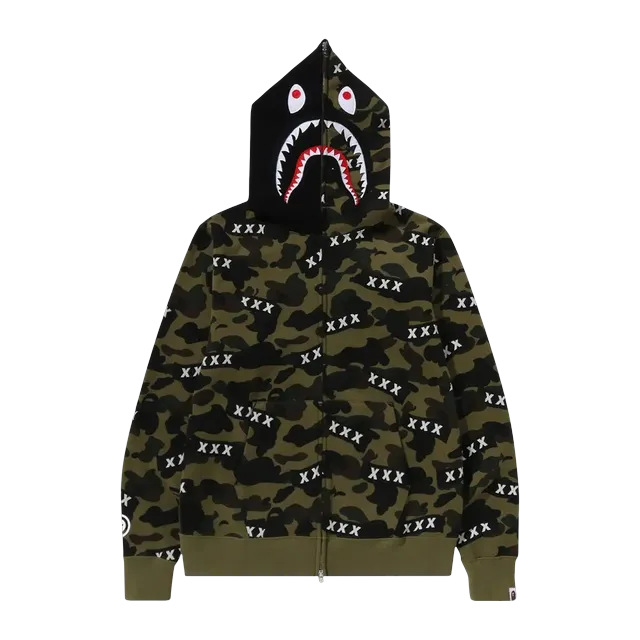 BAPE x God Selection XXX Shark Full Zip Hoodie Green — Authentic Hoodies & Sweats at CLZTURE