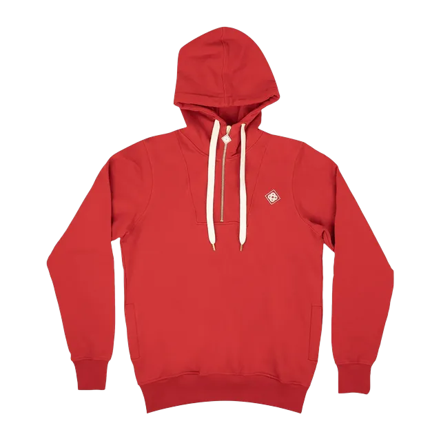 Casablanca Logo Patch Half Zip Pullover Hoodie Red — Authentic Hoodies & Sweats at CLZTURE