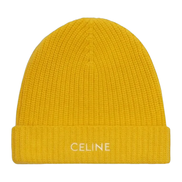 Céline Embroidered Wool And Angora Beanie Yellow — Authentic Accessories at CLZTURE