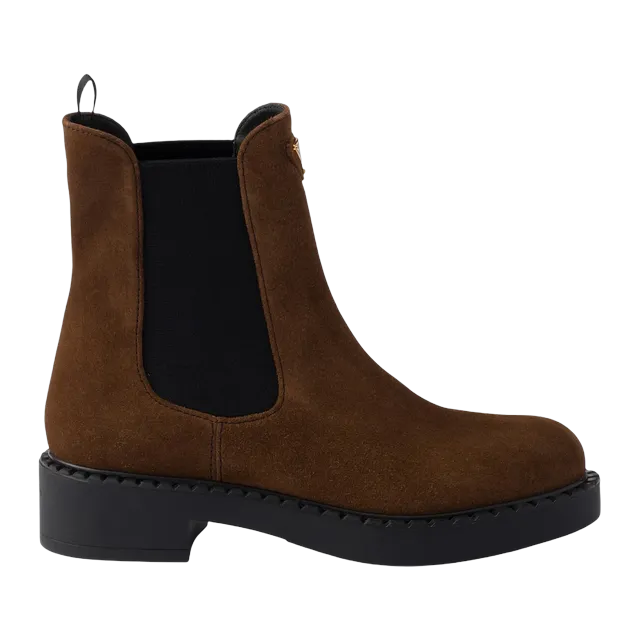 Prada Chocolate Suede Chelsea Brown — Authentic Boots at CLZTURE