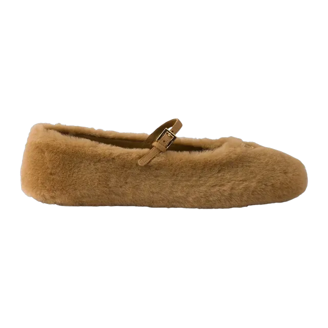 Prada Shearling Ballerinas Brown — Authentic Loafers & Flats at CLZTURE