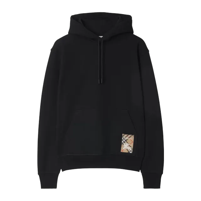 Burberry Hoodie Cotton With Étiquette Check Black — Authentic Hoodies & Sweats at CLZTURE