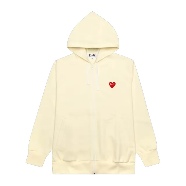 Comme des Garçons Play Play Zip Hooded Sweatshirt Off White — Authentic Hoodies & Sweats at CLZTURE