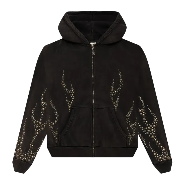 Hellstar Studded Flame Zip-Up Hoodie Black — Authentic Hoodies & Sweats at CLZTURE