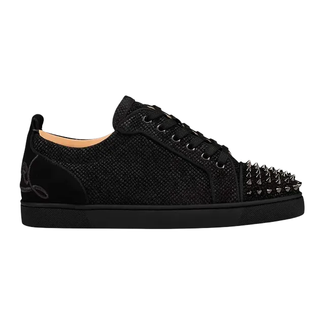 Christian Louboutin Fun Louis Junior Spikes Flat Black Velvet — Authentic Shoes & Footwear at CLZTURE