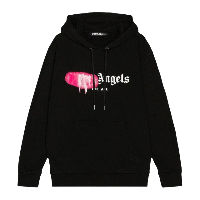 Palm Angels Bel Air Sprayed Logo Hoodie Black — Authentic Palm Angels in stock at CLZTURE