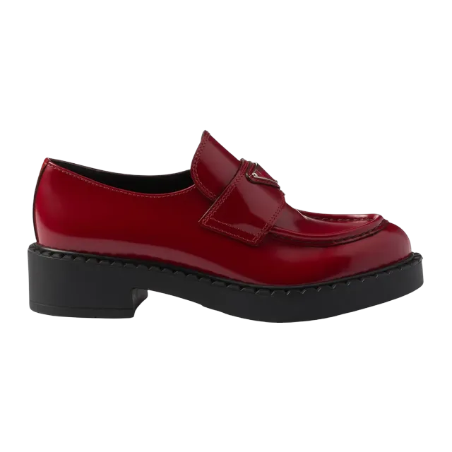 Prada Chocolate Brushed Leather Loafers Red — Authentic Prada in stock at CLZTURE