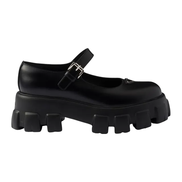 Prada Brushed Leather Monolith Mary Janes Black — Authentic Shoes & Footwear at CLZTURE