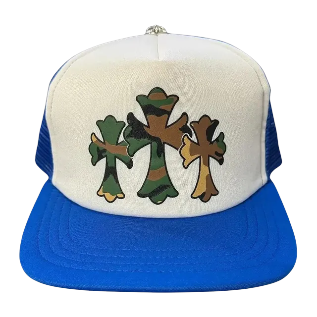 Chrome Hearts Triple Cross Trucker Hat Blue/White — Authentic Chrome Hearts in stock at CLZTURE