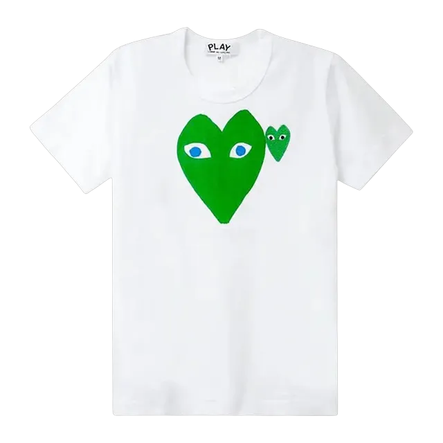 Comme des Garçons Play Blue Eyed Green Heart T-Shirt White — Authentic Comme Des Garçons in stock at CLZTURE