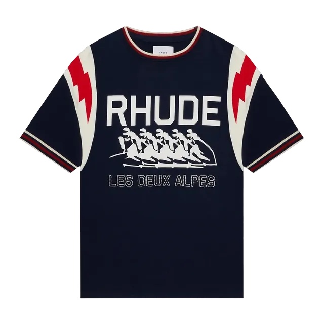 Rhude Lighting Ringer T-Shirt Navy/Off White/Red — Authentic T-Shirts at CLZTURE