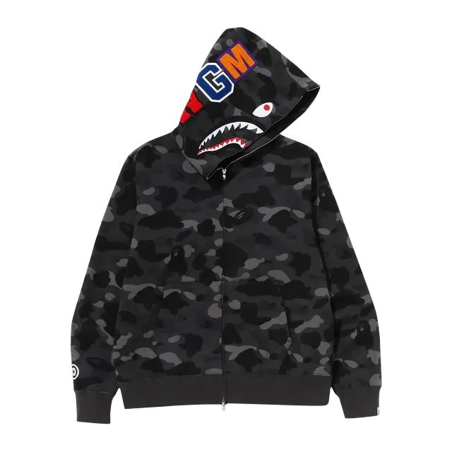 BAPE Color Camo Shark Full Zip Hoodie Black — Authentic Bape in stock at CLZTURE