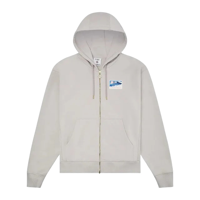 Casablanca Rubber Patch Zip Hoodie Greek Temple — Authentic Hoodies & Sweats at CLZTURE