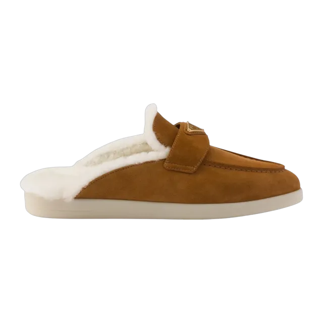 Prada Suede And Shearling Slippers Brown — Authentic Shoes & Footwear at CLZTURE