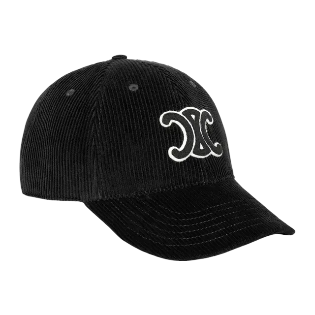 Céline Cap Baseball Triomphe Velours Côtelé Black — Authentic Accessories at CLZTURE