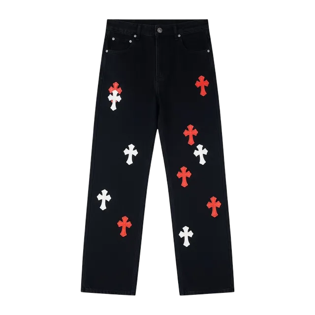 Chrome Hearts Cross Patch Chengdu Jeans Red White — Authentic Chrome Hearts in stock at CLZTURE