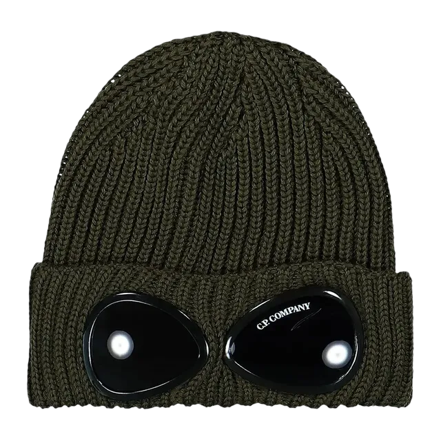 C.P. Company Extra Fine Merino Wool Goggle Beanie Ivy Green — Authentic Accessories at CLZTURE