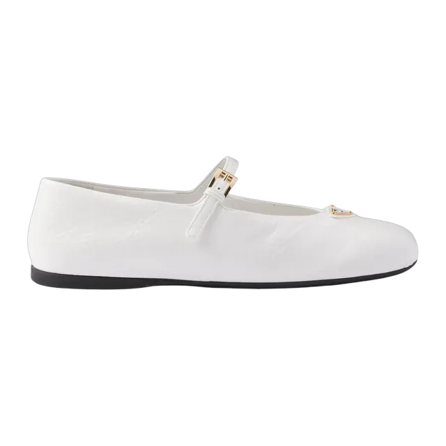 Prada Naplak Patent Leather Ballerinas White — Authentic Loafers & Flats at CLZTURE