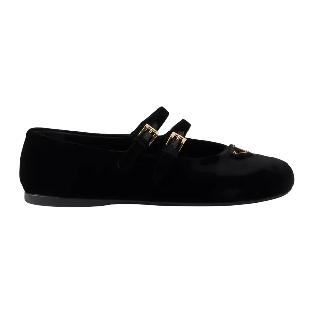 Prada Velvet Ballerinas Black — Authentic Loafers & Flats at CLZTURE