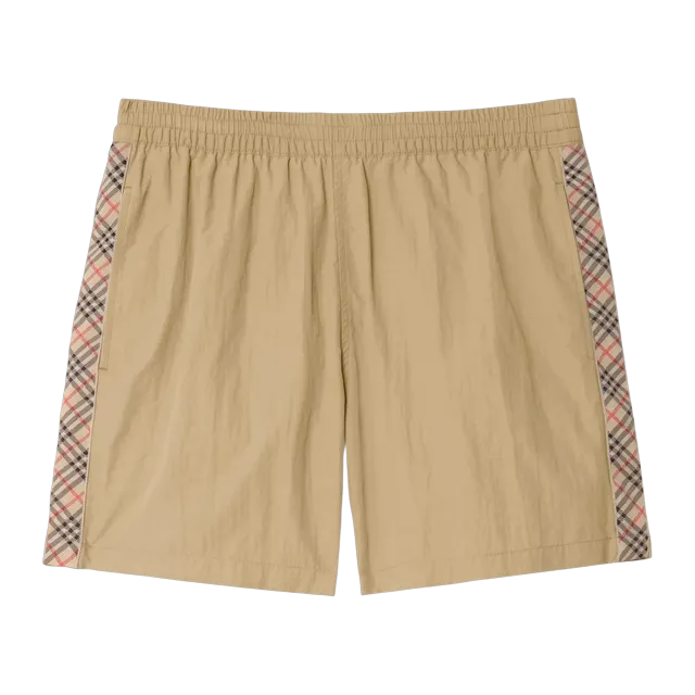 Burberry Shorts De Bain With Check Brown — Authentic Swimwear at CLZTURE