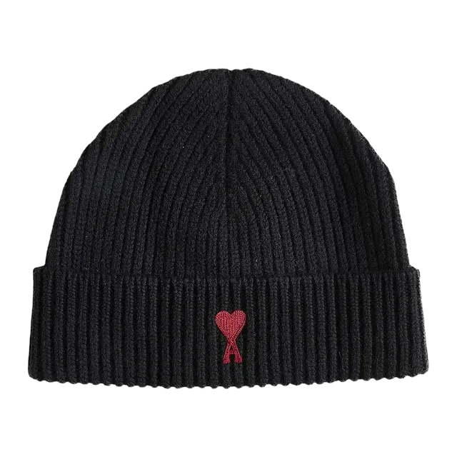 AMI Paris Beanie Black/Red — Authentic Accessories at CLZTURE