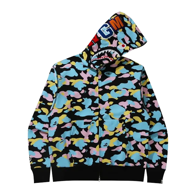 BAPE New Multi Camo Shark Relaxed Fit Full Zip Hoodie Black — Authentic Hoodies & Sweats at CLZTURE