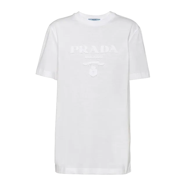 Prada Embroidered Jersey T-Shirt White — Authentic T-Shirts at CLZTURE