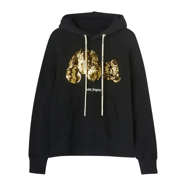 Palm Angels Gold Sequins Pa Bear Hoodie Black/Gold — Authentic Hoodies & Sweats at CLZTURE
