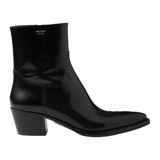 Prada Brushed Leather Booties Black — Authentic Boots at CLZTURE