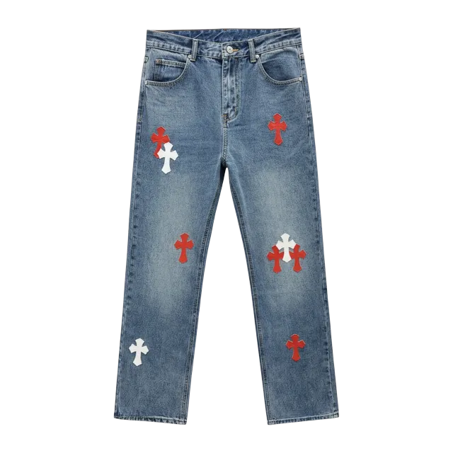 Chrome Hearts Cross Patch Chengdu Jeans Red White — Authentic Chrome Hearts in stock at CLZTURE