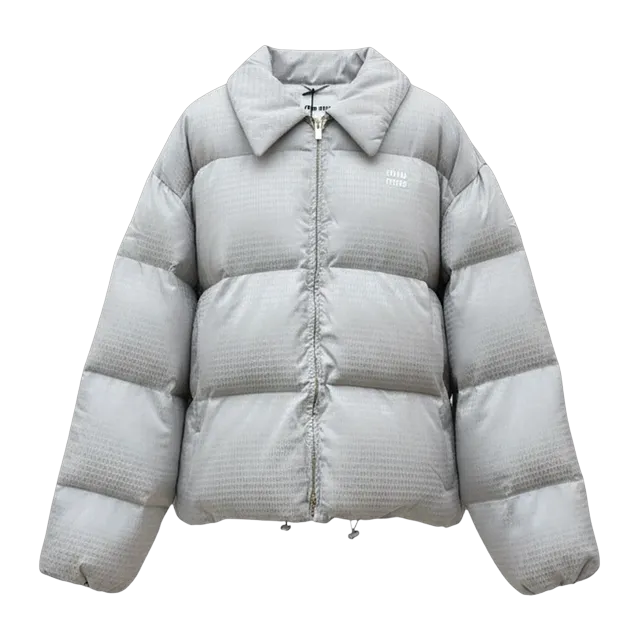 Miu Miu Puffer Jacket Monogram Logo Grey — Authentic Jackets & Outerwear at CLZTURE