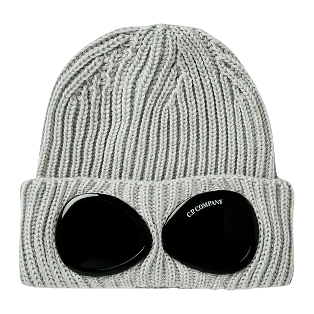 C.P. Company Extra Fine Merino Wool Goggle Beanie Moon Melange — Authentic Accessories at CLZTURE