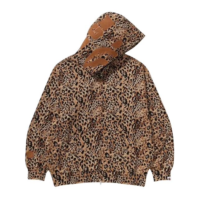 BAPE Wild Leopard Pattern Shark Relaxed Fit Full Zip Hoodie Beige — Authentic Hoodies & Sweats at CLZTURE