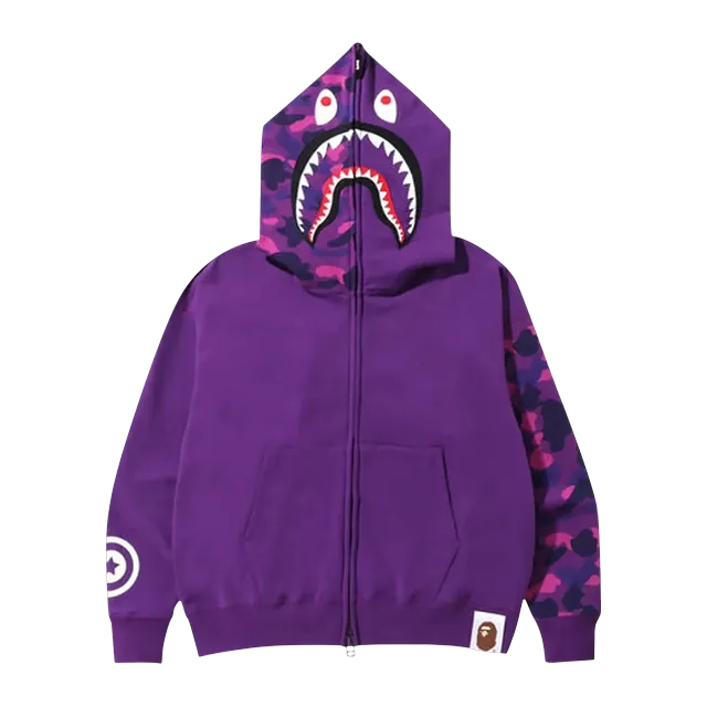 BAPE Color Camo Giant Shark Loose Fit Full Zip Hoodie Purple — Authentic Hoodies & Sweats at CLZTURE