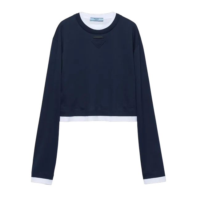 Prada Long-Sleeved Jersey T-Shirt Blue — Authentic T-Shirts at CLZTURE