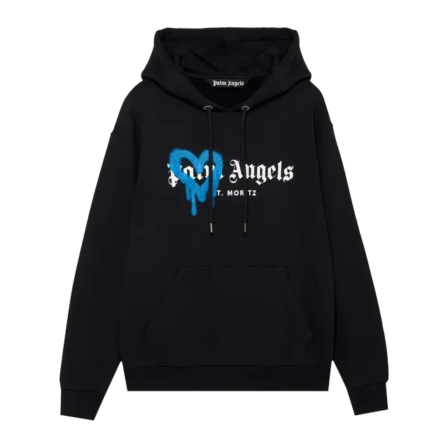 Palm Angels St. Moritz Heart Sprayed Hoodie Black — Authentic Palm Angels in stock at CLZTURE