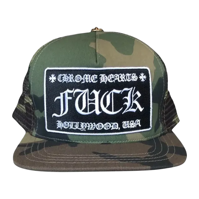 Chrome Hearts Fuck Hollywood Trucker Hat Green Camo — Authentic Chrome Hearts in stock at CLZTURE