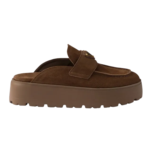 Prada Suede Flatform Mules Brown — Authentic Shoes & Footwear at CLZTURE