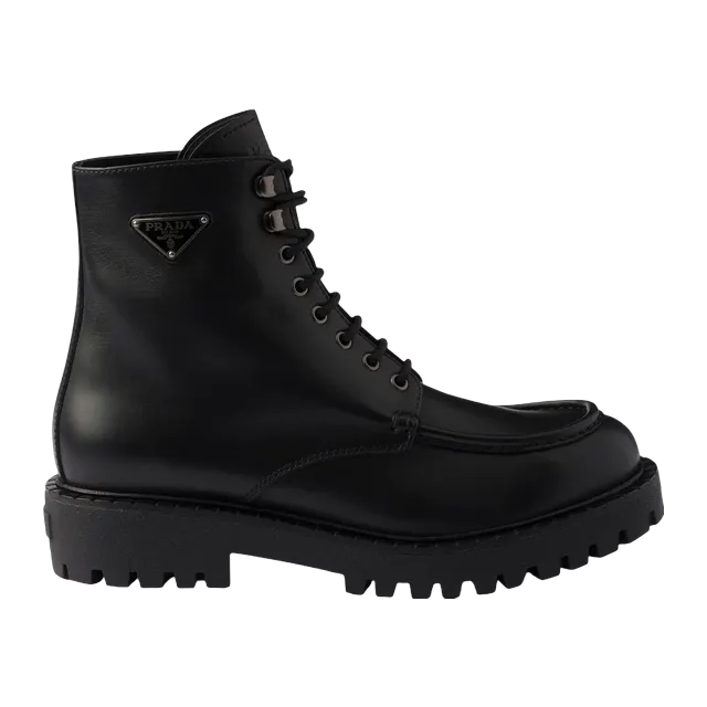 Prada Laced Leather Booties Black — Authentic Prada in stock at CLZTURE