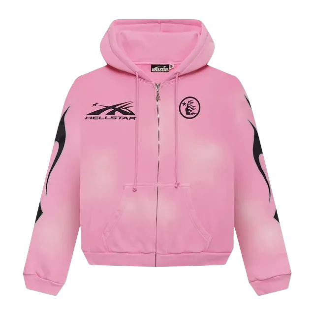 Hellstar Sports Flame Zip Up Hoodie Pink — Authentic Hoodies & Sweats at CLZTURE