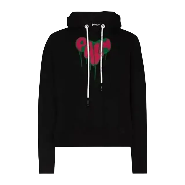 Palm Angels Spray Heart Hoodie Black/Fuchsia — Authentic Hoodies & Sweats at CLZTURE