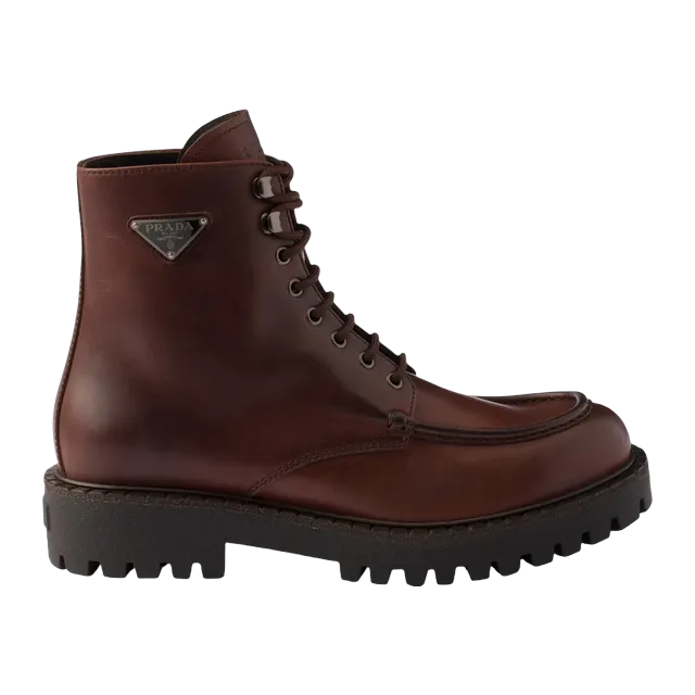 Prada Laced Leather Booties Brown — Authentic Prada in stock at CLZTURE